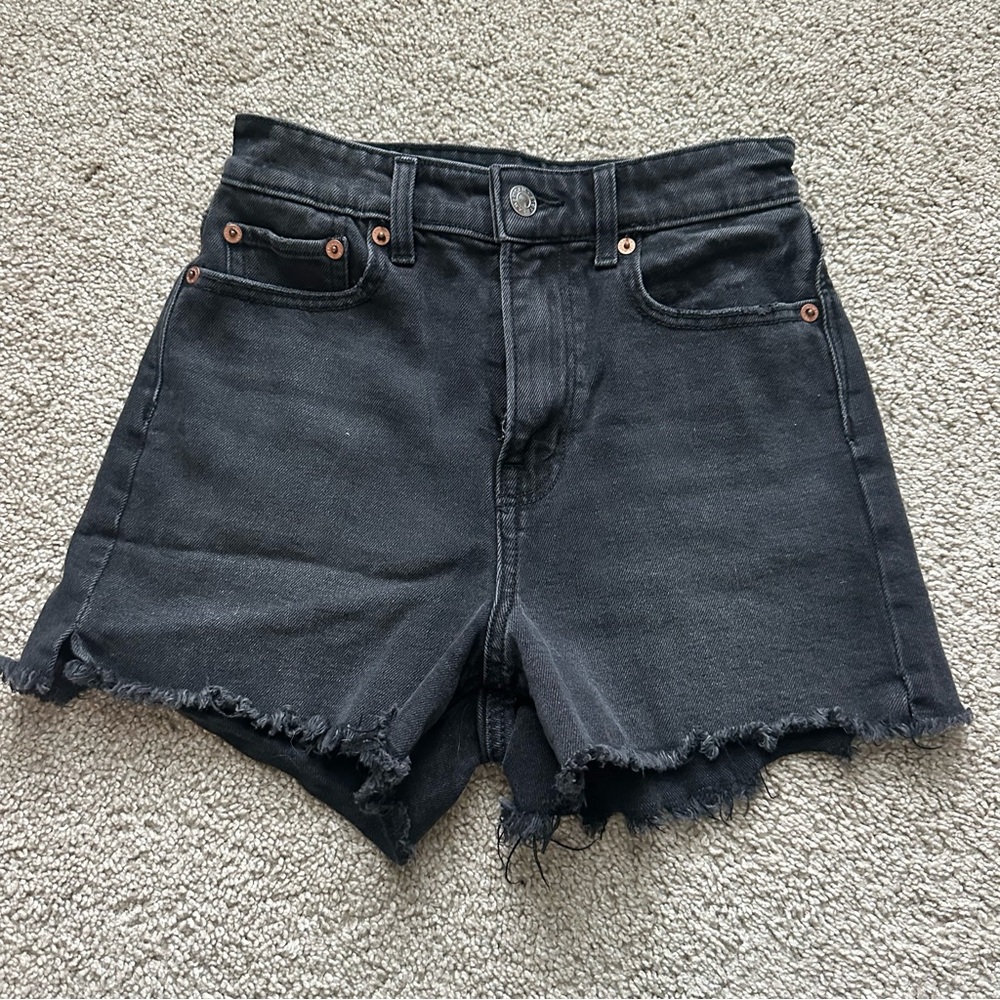 AE American Eagle Highest Rise Boyfriend Denim Cutoff Shorts Black Sz 000